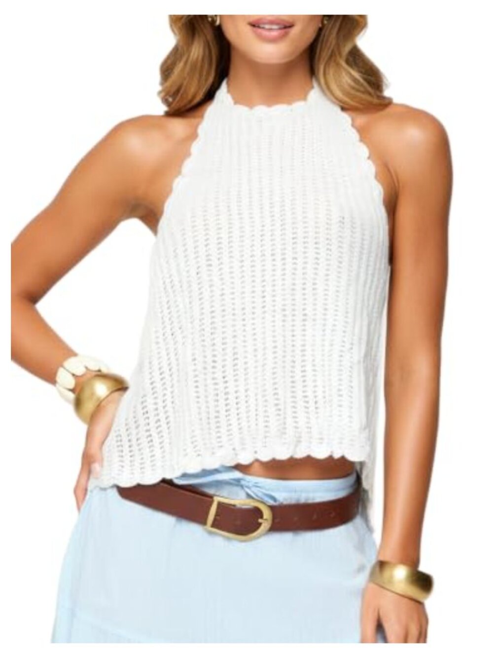 Halter Mock Neck Knit Crochet Backless Tank Top Women's Sleeveless Going Out